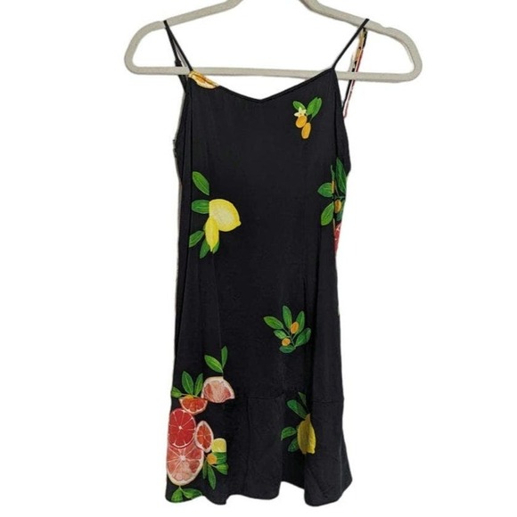 LPA XS Black Citrus Fruit Novelty Print Silk Blend Sleeveless Mini Dress - Picture 2 of 7